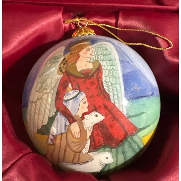 Ne Qwa Art Christmas Ornament Glass Hand Painted Angel Shepherd Red Velvet Box - Picture 3 of 12
